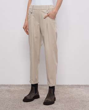 Brunello Cucinelli Бежеві штани з ланцюжком моніль MP126P8417