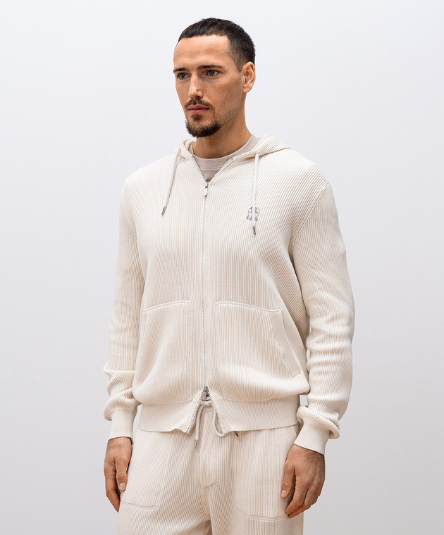 Brunello Cucinelli Бежева спортивна куртка в рубчик з вишивкою емблеми M29200416G зображення 3
