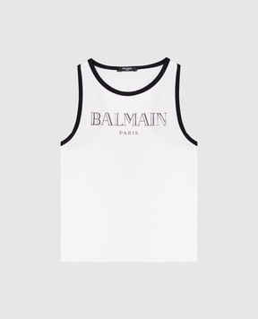 Balmain Детский белый топ с контрастным принтом логотипа BW8B32Z23891214