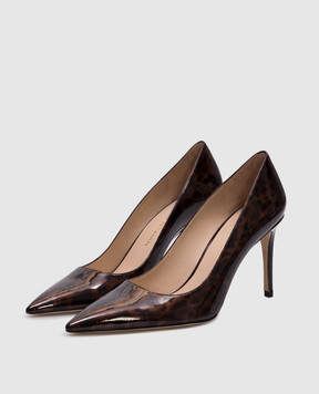 Stuart Weitzman Коричневые кожаные лакированные туфли STUART POWER в анималистичный принт SJ953