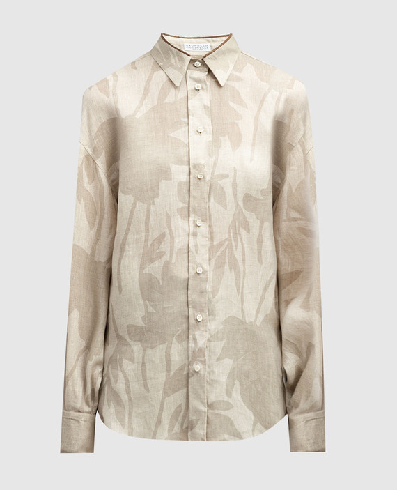 Beige linen shirt in a print with a monil chain