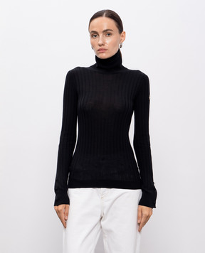 Moncler Черный гольф из шерсти и кашемира с нашивкой логотипа K20939F00007M4394