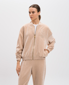 Twinset Бежевая велюровая спортивная куртка с вышивкой логотипа 242LL2PBB
