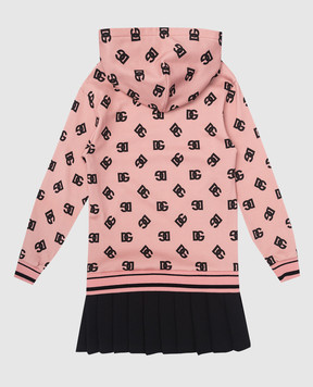 Dolce&Gabbana Дитяча рожева сукня в принт монограми логотипа з капюшоном L5JD9OG7N9P812+