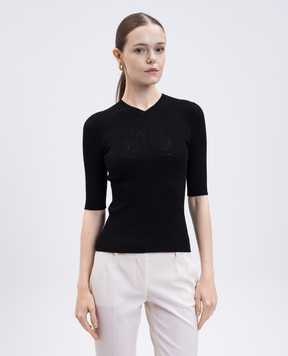 Twinset Чорний топ в рубчик з логотипом 252TP3242
