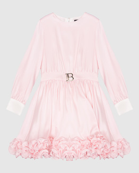 Balmain Дитяча рожева сукня із шовку з рюшами та металевим логотипом BV1C70K0199410