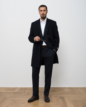 Canali Синє пальто з вовни з нашивкою логотипа FU0552155918