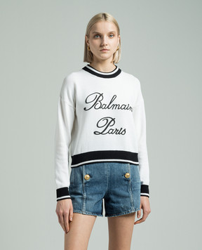 Balmain Білий светр з вишивкою логотипа CF0KA002KG48