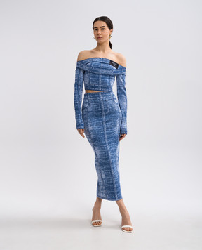 Balmain Синій укорочений топ з нашивкою логотипа EF1AO385KH80