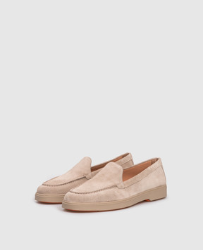 Santoni Бежевые замшевые лоферы с логотипом WUYA58856TTGNPYL