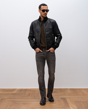 Tom Ford Коричнева шкіряна куртка з вовною LBB008LMG004S23