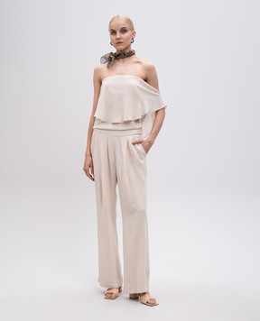 Brunello Cucinelli Бежевий комбінезон із шовку з воланом MF906B7889