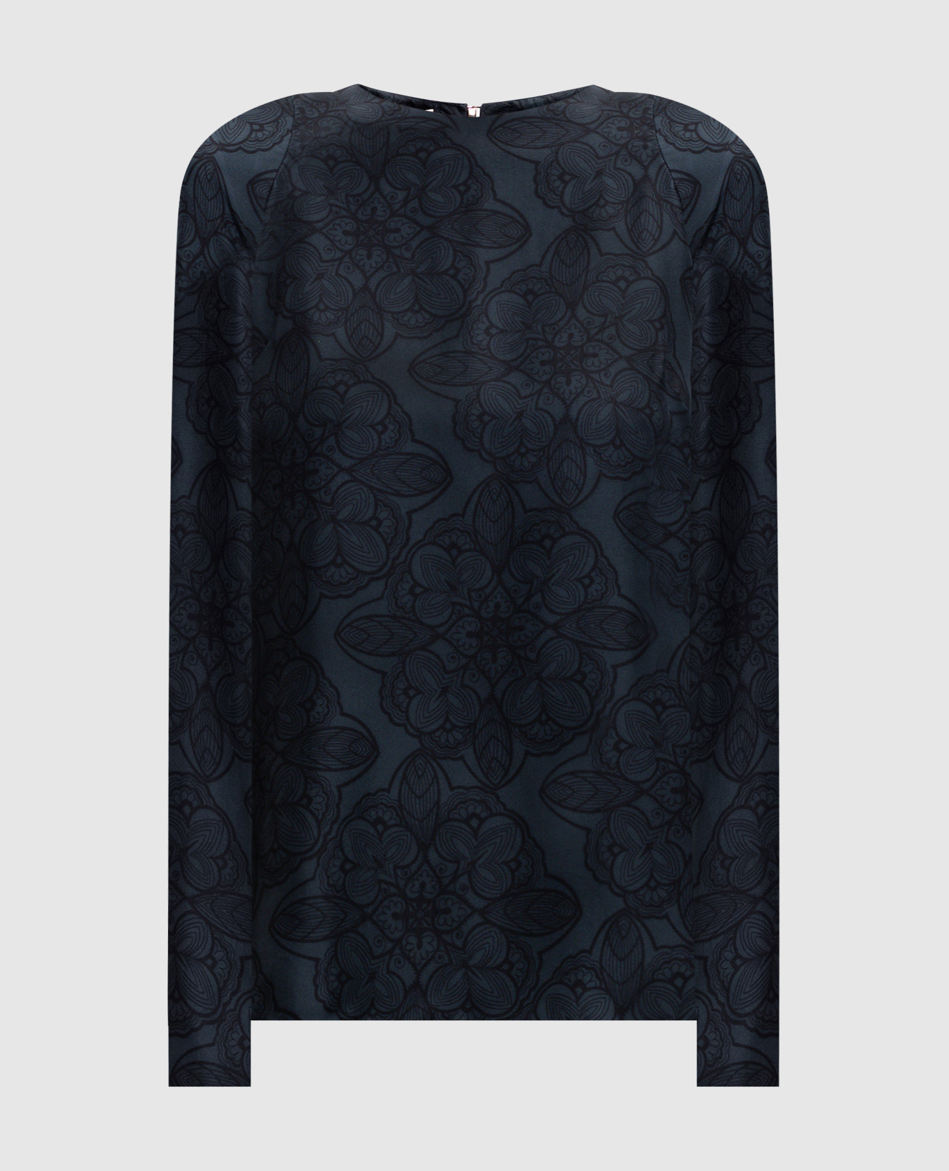 

Зеленая блузка из шелка в цветочный принт., Зеленый, Блузы