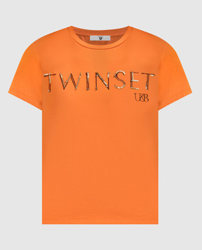 Twinset Оранжевая футболка с вышивкой логотипа 241LM2DBB