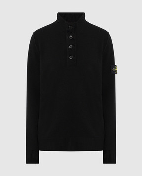 Stone Island Чорний светр з вовною з нашивкою логотипа 8115540A3