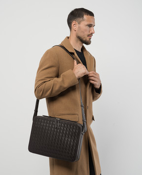 Bottega Veneta Коричневая кожаная деловая сумка GETAWAY с плетением Intrecciato 786662V2HL1