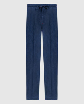 ISAIA Синие брюки из льна с логотипом. PNC01694050
