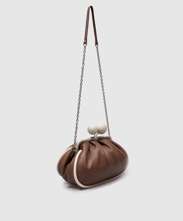 Max Mara Weekend Коричневая кожаная сумка Pasticcino с логотипом MILVA изображение 3