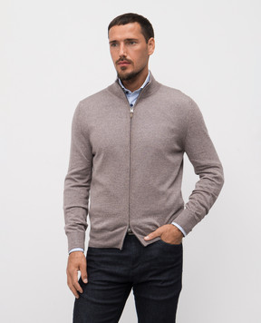 Canali Бежевый меланжевый кардиган из шерсти MK01149C0022