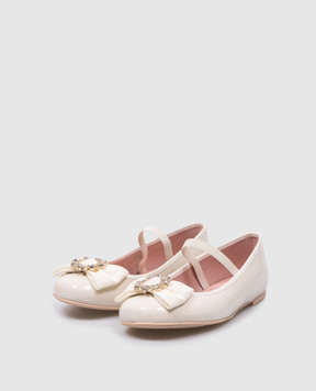 Pretty Ballerinas Дитячі шкіряні лаковані бежеві балетки Hannah з кристалами 51255