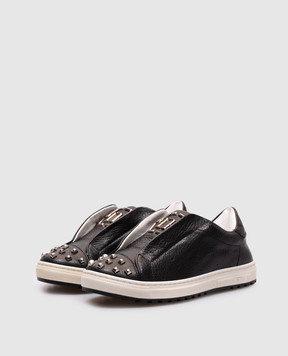 Philipp Plein Дитячі чорні шкіряні кросівки з монограмою логотипа BSC00152734
