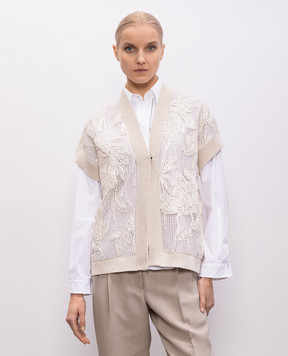 Brunello Cucinelli Бежевый ажурный кардиган с узором M78R00416