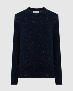 Brunello Cucinelli Синий свитер с шерстью и кашемиром в абстрактный узор. M4672300