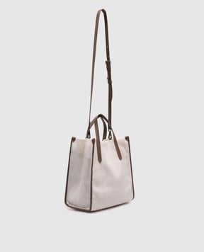 Brunello Cucinelli Біла сумка з льоном у візерунок з вишивкою логотипа ML571M102