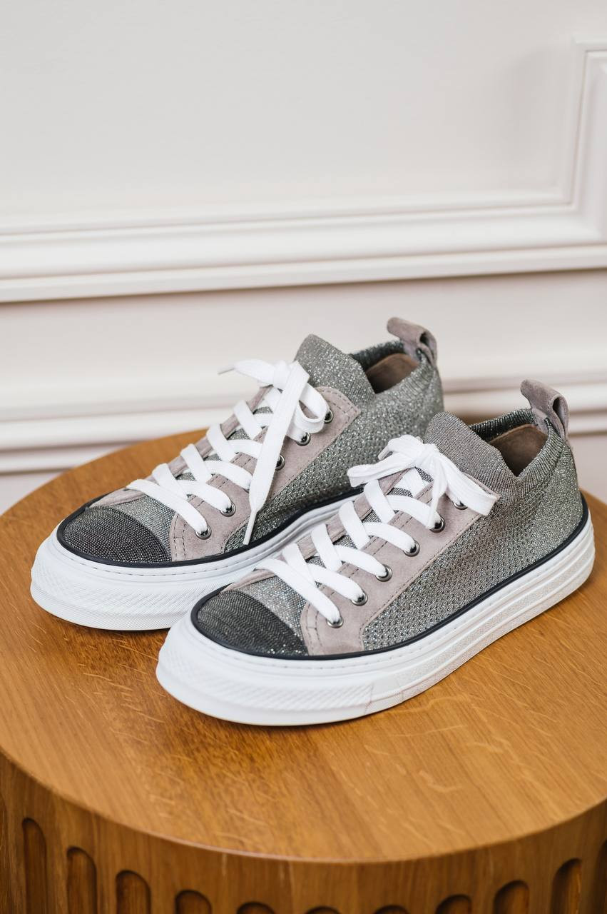 Brunello Cucinelli Серые комбинированные кеди с цепочкой мониль MZ34G2650 изображение 6