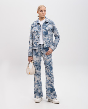 Off-White Блакитна джинсова куртка у візерунок Tapestry fresco OWYE012S25FAB001