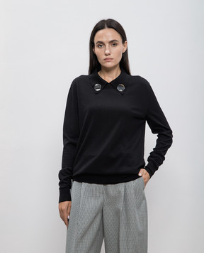 Jil Sander Черный джемпер из шерсти с металлическими брошями с гравировкой логотипа. J02GP0183J14723