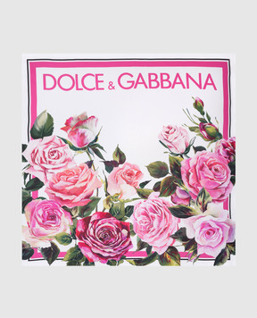 Dolce&Gabbana Белый платок из шелка с принтом розы. FN090RGDCUH