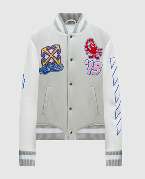Off-White Серый комбинированный бомбер Characters с нашивками логотипа OWEK006F24FAB002