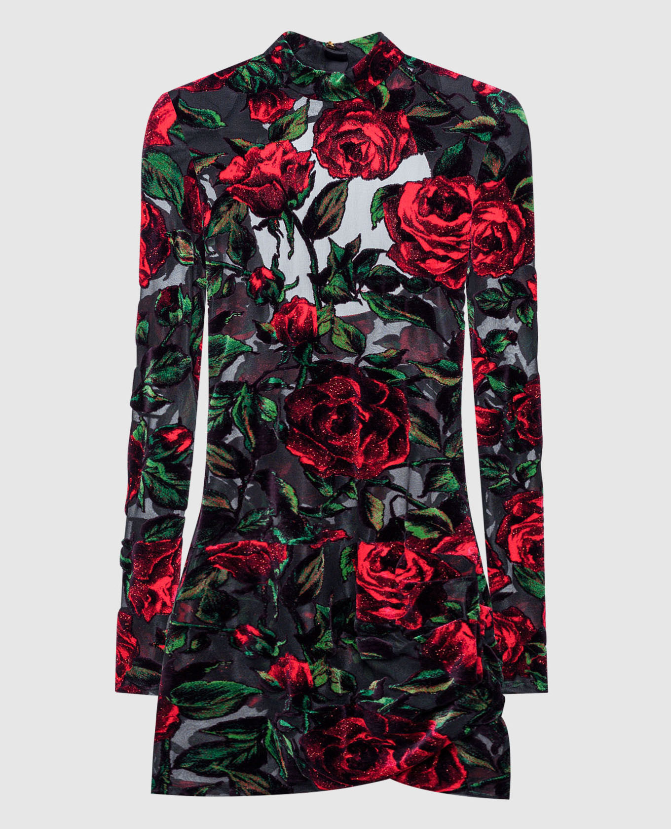 

Черное платье мини в принт Rose с акцентными плечами, Черный, Коктейльные платья