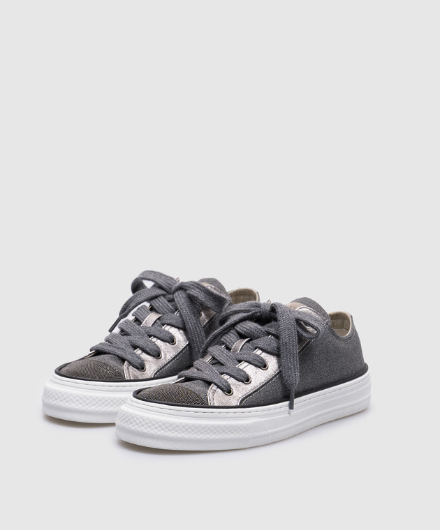 Brunello Cucinelli Сірі кеди з вовни з ланцюжком моніль MZ25G2760P зображення 2