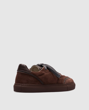 Brunello Cucinelli Коричневі замшеві кеди з ланцюжком моніль MZSFG3075P