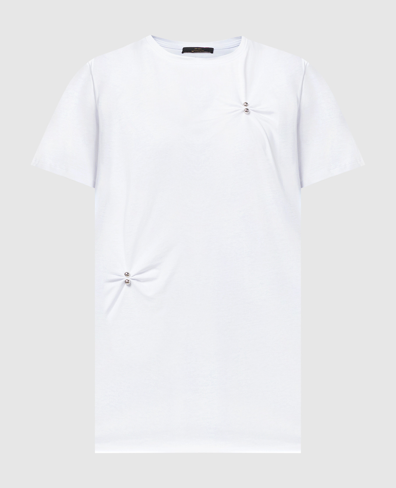 Белая футболка прямого кроя с бусинами