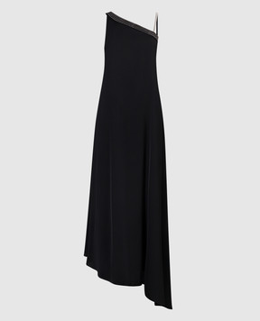 Peserico Чорна сукня максі асиметричного крою з ланцюжом моніль E0234001940