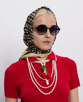 Valentino Бежева хустка із шовку TOUTE LA V з емблемою 7W2EI114SHT