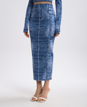 Balmain Синя спідниця міді у візерунок з нашивкою логотипа EF1LD475KH80