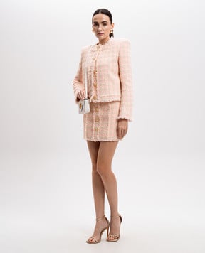Balmain Розовый твидовый жакет в клетку EF1SK719XK69