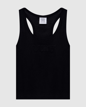 Vetements Чорний топ в рубчик з вишивкою Vet WH76TT200B