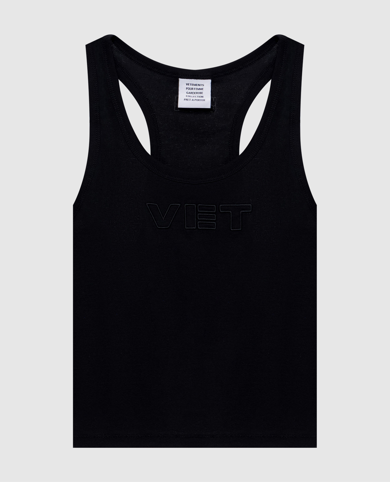 

Черный топ в рубчике с вышивкой Vet, Топы