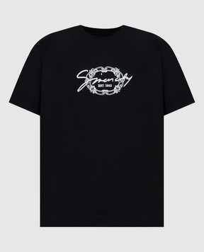 Givenchy Черная футболка с контрастной вышивкой логотипа BM71MG3YPK