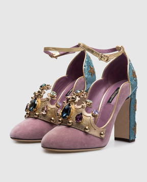 Dolce&Gabbana Рожеві оксамитові туфлі з паєтками та кристалами CD1143AV781