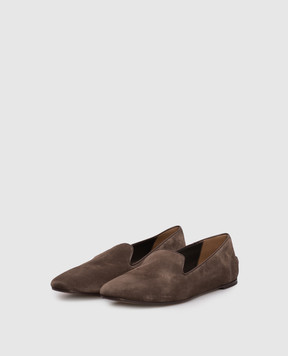 Brunello Cucinelli Коричневі замшеві балетки з ланцюжом моніль MZSFC3081P