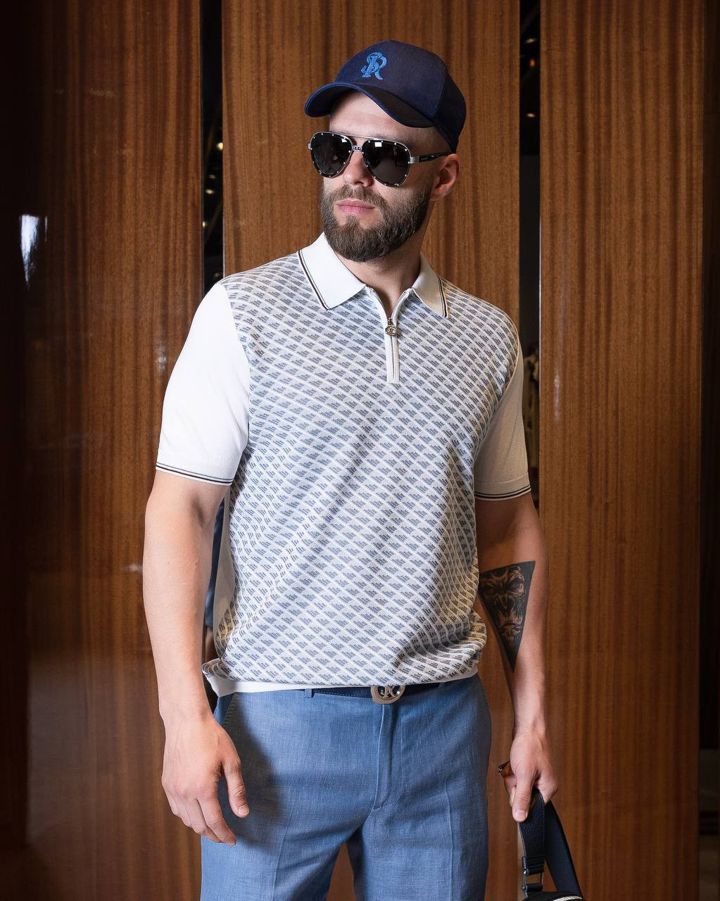 Stefano Ricci Голубое поло с шелком в узоре с вышивкой монограммы логотипа K818084P31F24286 изображение 6