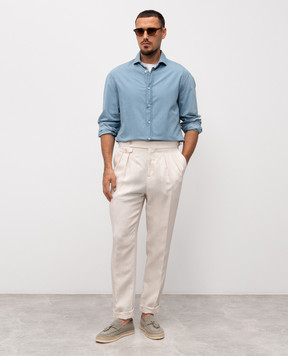 Brunello Cucinelli Бежевые брюки из льна MP420M5030