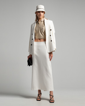 Brunello Cucinelli Білий двобортний жакет з ланцюжком моніль MB4162735