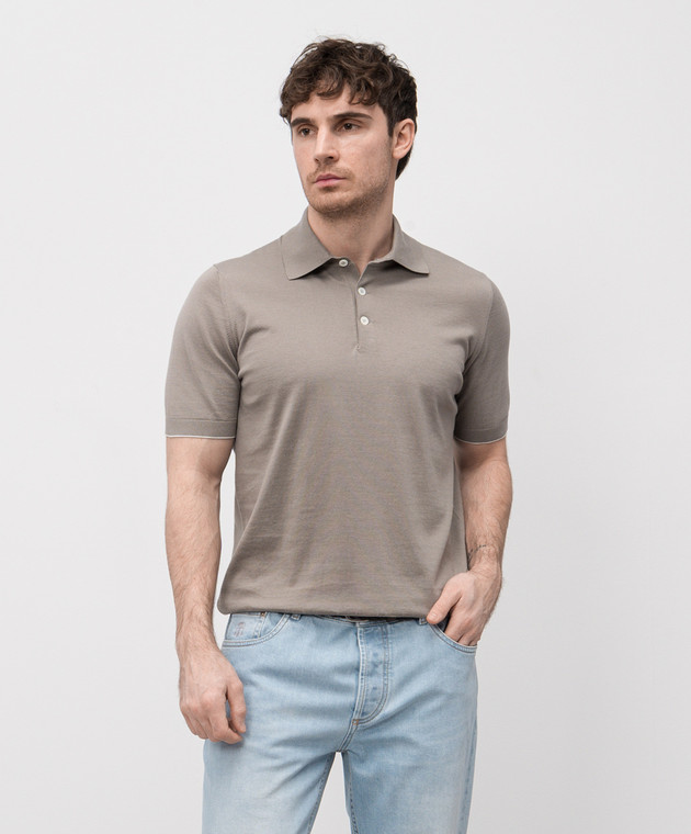 Brunello Cucinelli Поло кольору хакі з окантуванням M29800125 зображення 3